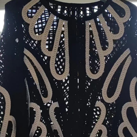 Maje Jackets & Blazers - Maje Black/Cream Crochet Knit Evening Jacket Size 38